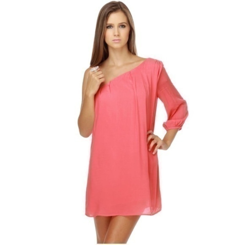 NWT Audrey Peachy Pink One-Shoulder Long Sleeve Mini Dress Size M